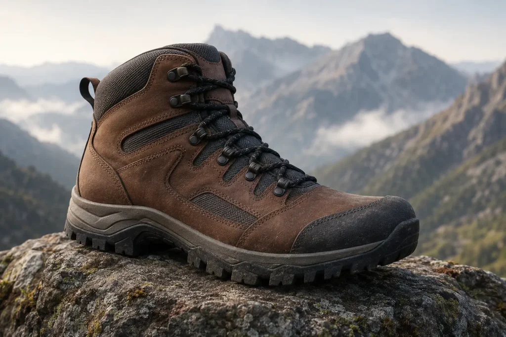 Robuster Wanderschuh auf einem Bergpfad – Ausgangspunkt für Wanderungen ab dem Stockhus auf der Fronalp